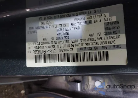 2015 Mazda Mazda3 I Sport z USA, uszkodzony, nr VIN 3MZBM1U75FM124181